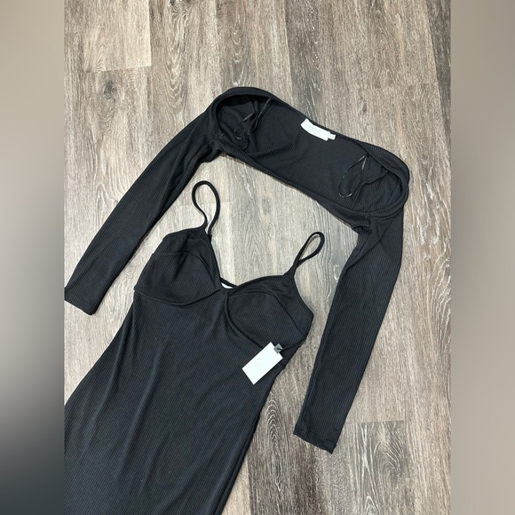 NWT ASTR The Label Womens Bustier Dress Shrug Set Black Ribbed Size XS - Picture 4 of 9